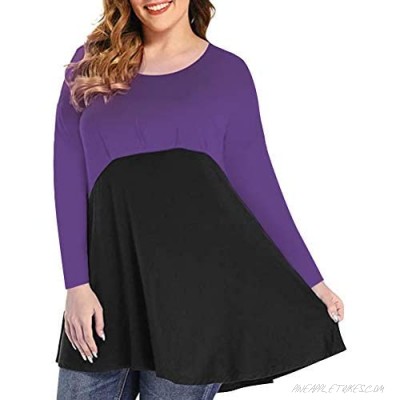 Womens Plus Size Swing Tunic Tops Round Neck Long Sleeve Tunic T-Shirts XL - 5XL