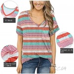 Womens Striped Short Sleeve Blouses Loose Comfort Casual V Neck T Shirts Color Block Tops