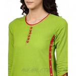 YASH GALLERY Indian Tunic Tops Women's Cotton Slub Mirror Work Straight Kurta Dress (Green)
