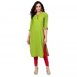 YASH GALLERY Indian Tunic Tops Women's Cotton Slub Mirror Work Straight Kurta Dress (Green)