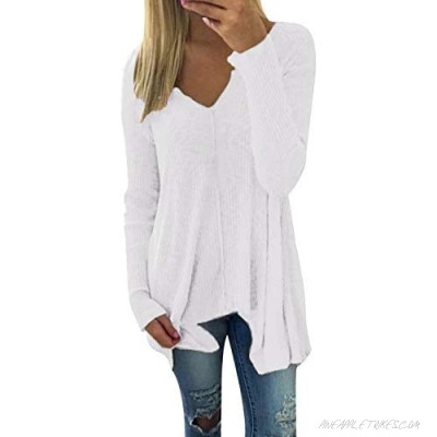 ZANZEA Womens Knit Tunic Tops Blouse Henley V Neck Pullover Sweater Loose Plain Shirts