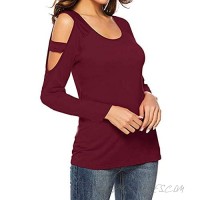 ZKHOECR Women's Long Sleeve Cold Shoulder Casual Tshirt Blouse Sexy Tunic Blouse Tops