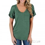 ZPZZ Women's Tunic Tee Shirts Short Sleeve V-Neck Loose Casual Cotton Blouse Work Basic Tops with Pocket (S-2XL)
