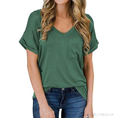 ZPZZ Women's Tunic Tee Shirts Short Sleeve V-Neck Loose Casual Cotton Blouse Work Basic Tops with Pocket (S-2XL)